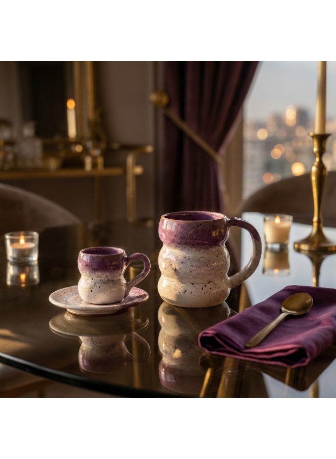 CASA HOME pottery mug and espresso cup with saucer, purple and white speckled coffee set for home kitchen or office desk - Image 3